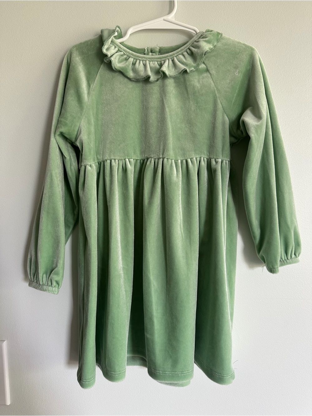 Adventurewear 360  Girls' Velour Ruffle Collar Dress - Sage Green girly